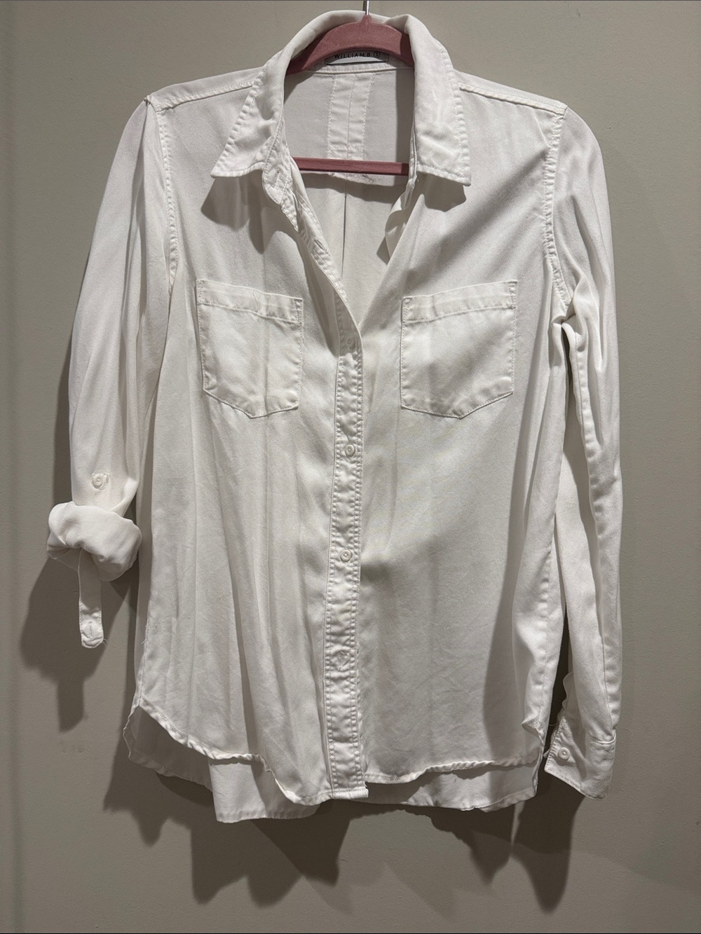 William B Tencel Classic White Button-Down Shirt with Chest Pockets New Cond